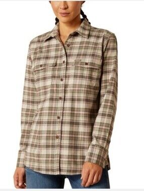 NWT Ariat Women's Rebar Flannel Durastretch Shirt Medium Green Pink Plaid Fall